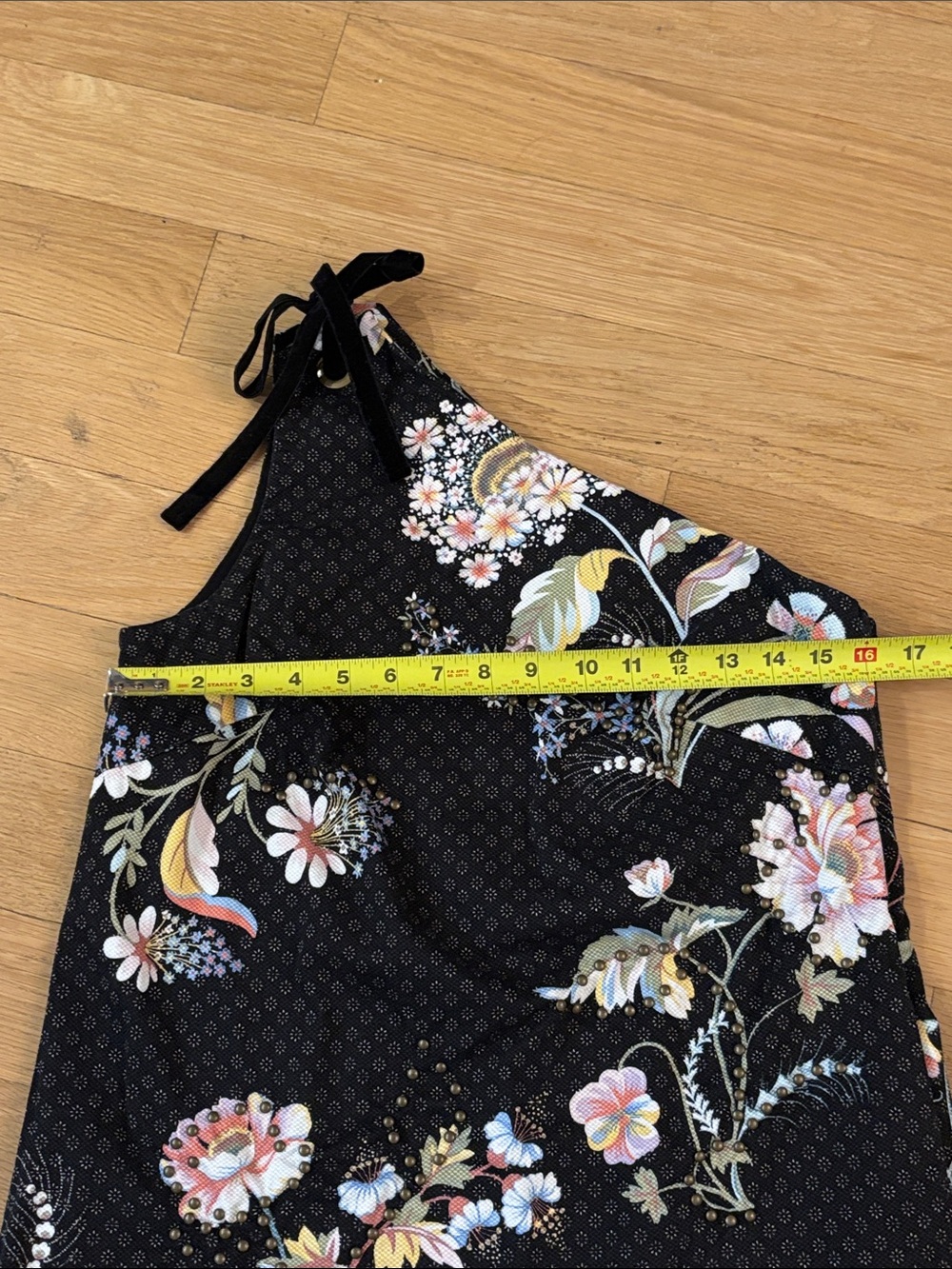 Anthropologie Maeve Ashbury Floral One Shoulder Dress Small 4 Black White - Picture 14 of 16